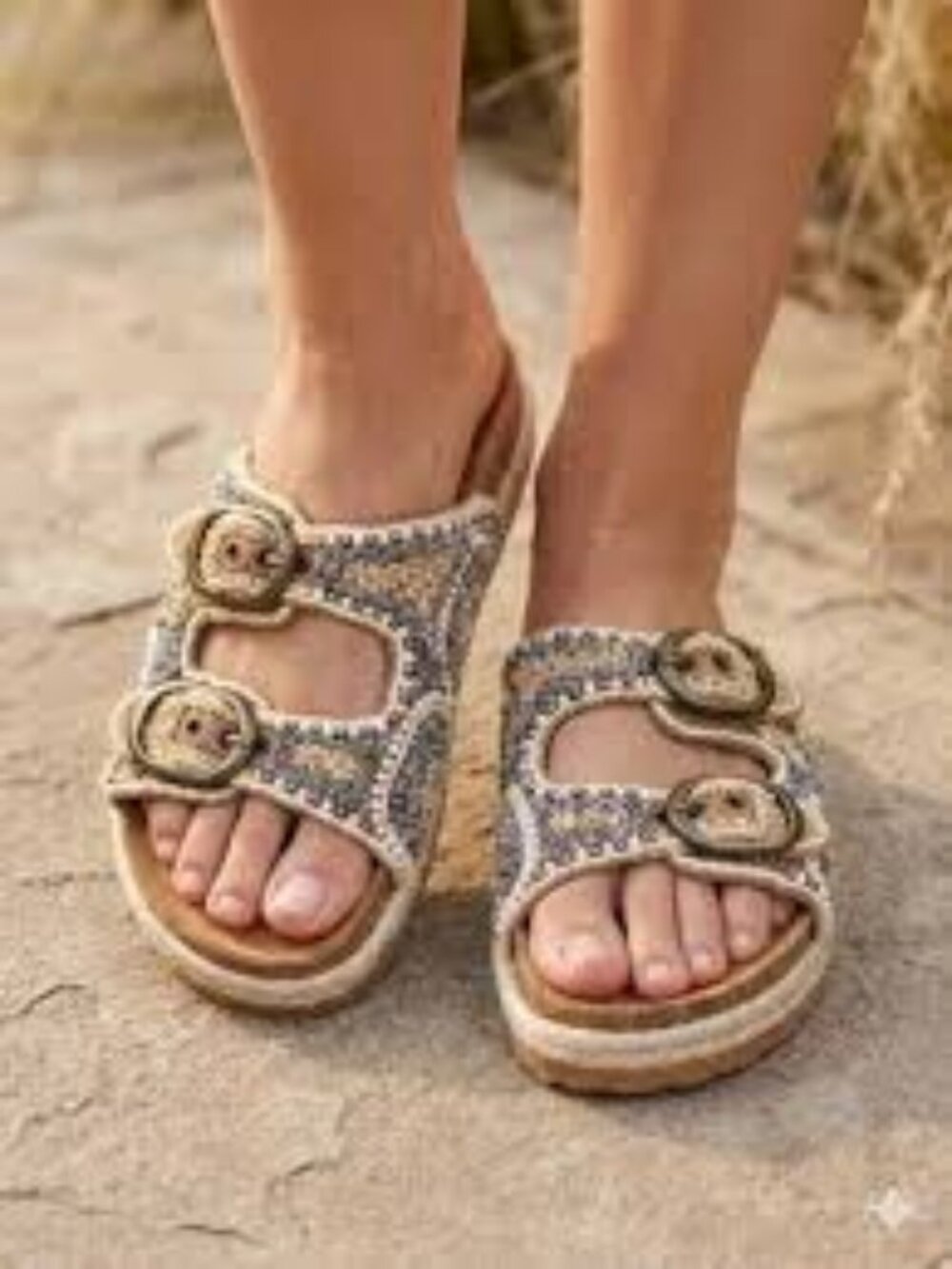 House of Harlow 1960 Beaded Double-Buckle Slide Sandals ** Size 8.5